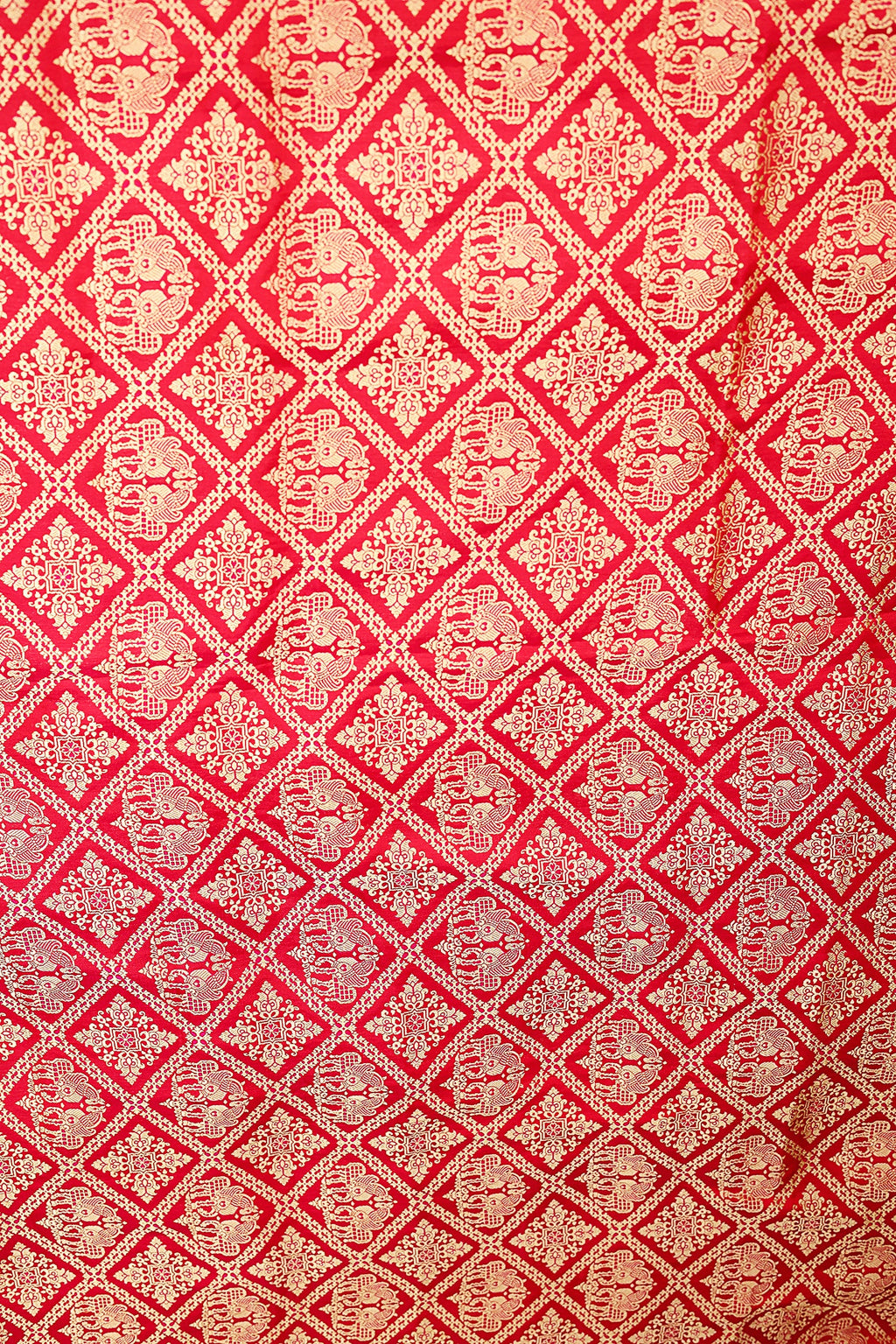 Red Banarasi Silk Traditional Checks Woven Saree - red silk saree