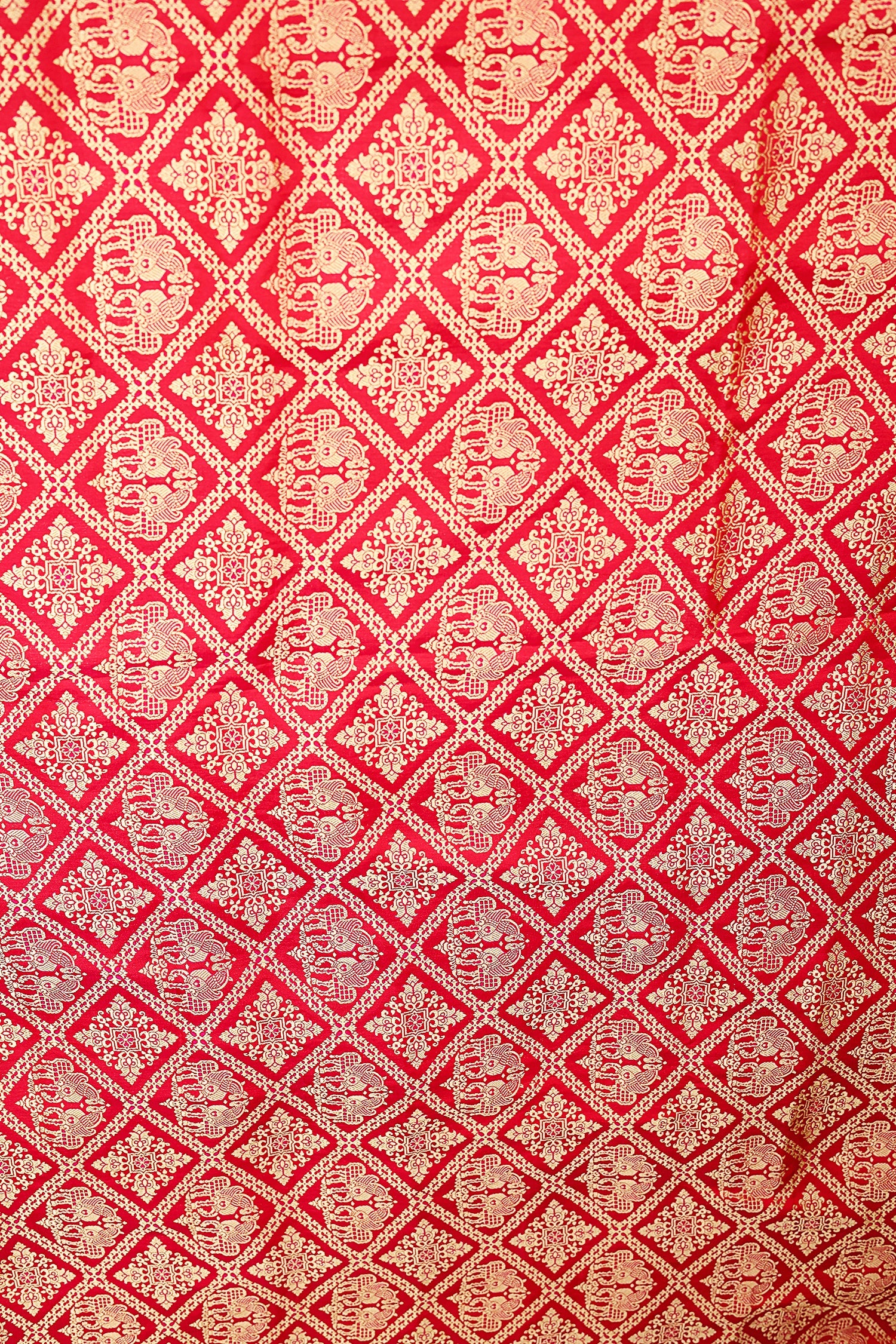Red Banarasi Silk Traditional Checks Woven Saree - red silk saree