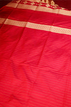 Red Banarasi Silk Traditional Checks Woven Saree - red silk saree