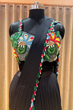 Black Lycra Net Beaded and Cutdana Worked Readymade Saree - black net saree