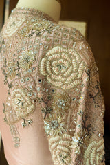 Pink Silk Mirror Cutdana Worked Pre Draped Saree with Asymmetrical Blouse