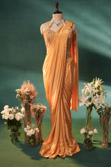 Yellow Crepe Silk Readymade Saree with Corset