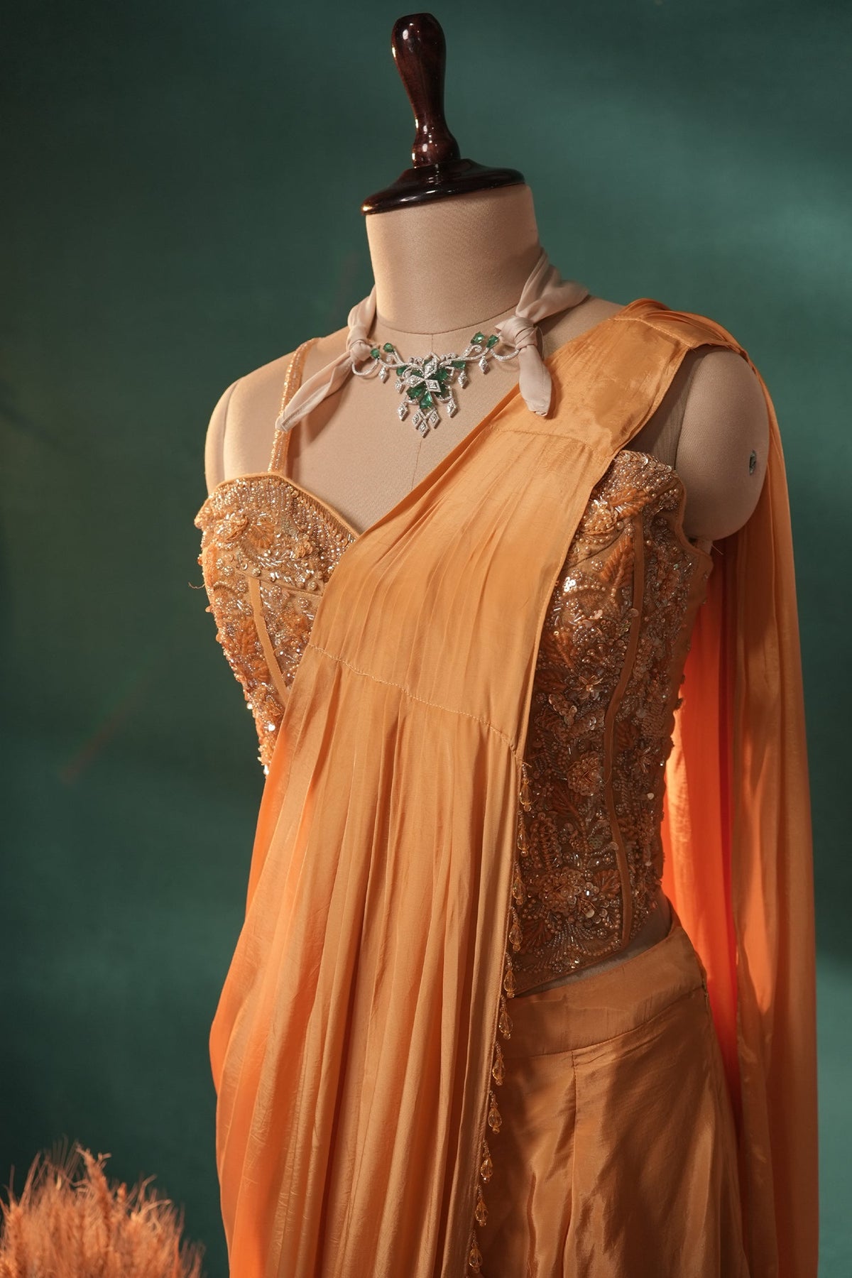 Yellow Crepe Silk Readymade Saree with Corset - yellow silk saree