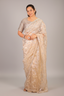 Beige Tissue Organza Gota Patti Worked Saree with Scallop Border - beige organza saree