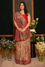 Cream and Multi Colored Pashmina Printed Dola Silk Saree with Cutdana Work - red silk saree