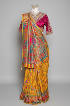 Yellow Dola Silk Pashmina Printed Saree with Cutdana Mirror and Pearl Work - yellow silk saree