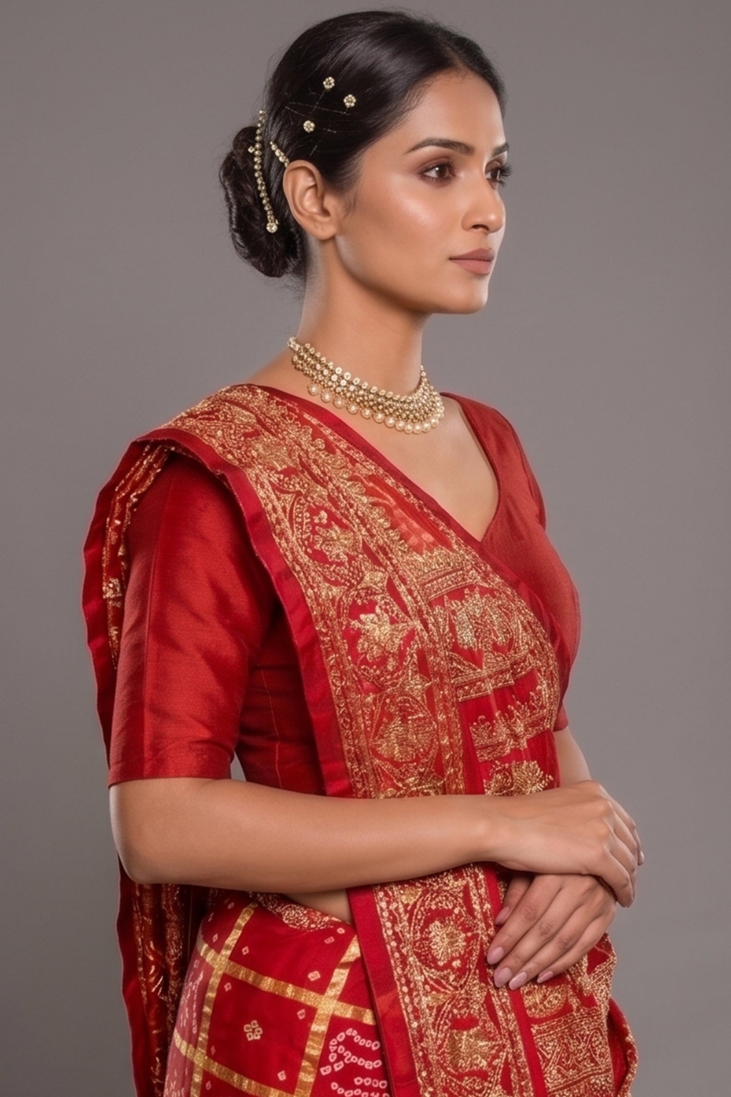 Maroon Gaji Silk Traditional Gharchola Saree Secondary image