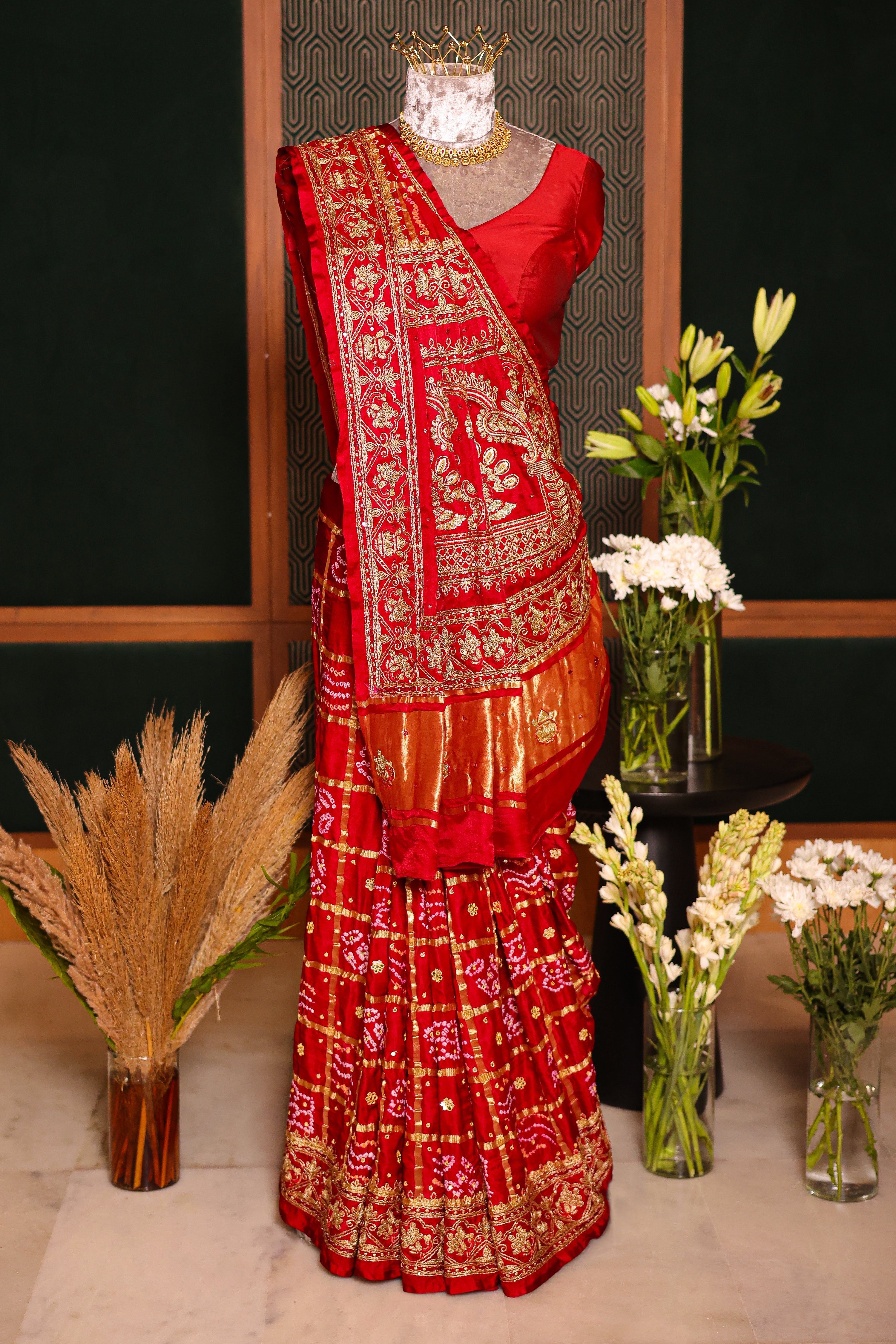 Maroon Gaji Silk Traditional Gharchola Saree - maroon silk saree