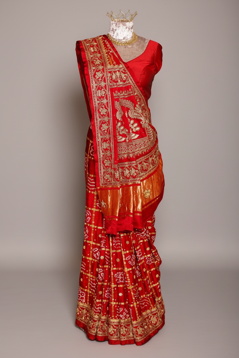 Maroon Gaji Silk Traditional Gharchola Saree - maroon silk saree