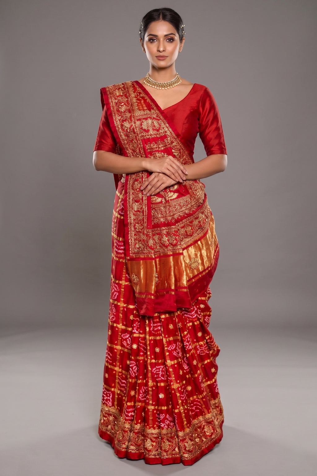 Maroon Gaji Silk Traditional Gharchola Saree - maroon silk saree