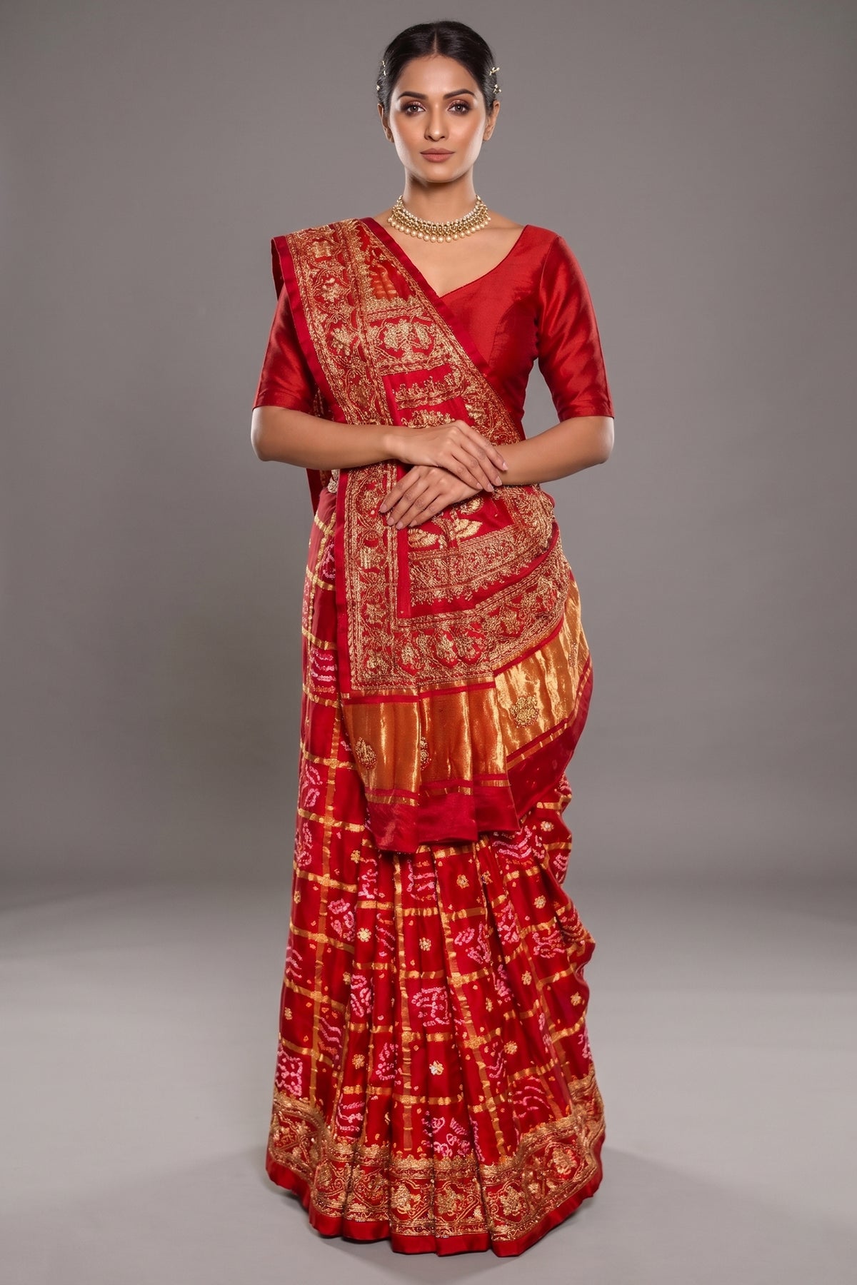 Maroon Gaji Silk Traditional Gharchola Saree - maroon silk saree