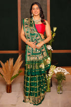 Green Gaji Silk Traditional Gharchola Saree with Zardosi Work - green silk saree