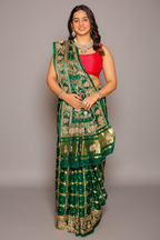 Green Gaji Silk Traditional Gharchola Saree with Zardosi Work - green silk saree