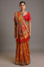 Mustard Yellow Gaji Silk Traditional Gharchola Saree with Contrast Pallu - yellow silk saree