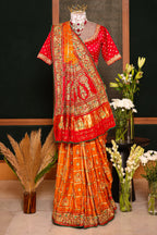 Mustard Yellow Gaji Silk Traditional Gharchola Saree with Contrast Pallu - yellow silk saree