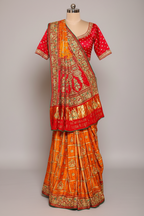 Mustard Yellow Gaji Silk Traditional Gharchola Saree with Contrast Pallu - yellow silk saree