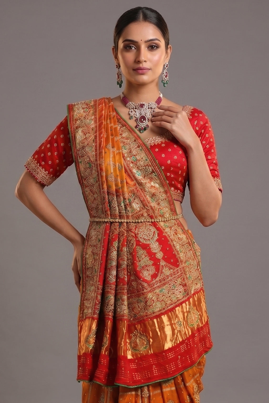 Mustard Yellow Gaji Silk Traditional Gharchola Saree with Contrast Pallu - yellow silk saree