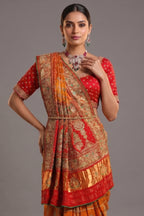Mustard Yellow Gaji Silk Traditional Gharchola Saree with Contrast Pallu - yellow silk saree