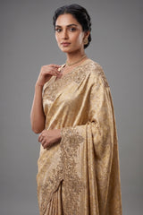 Golden Kanchipuram Tissue Silk traditional All Over Woven Saree with Zardosi Work Border - gold silk saree