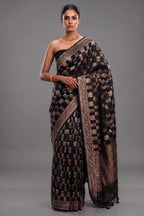 Black Banarasi Silk Woven Saree - black silk saree