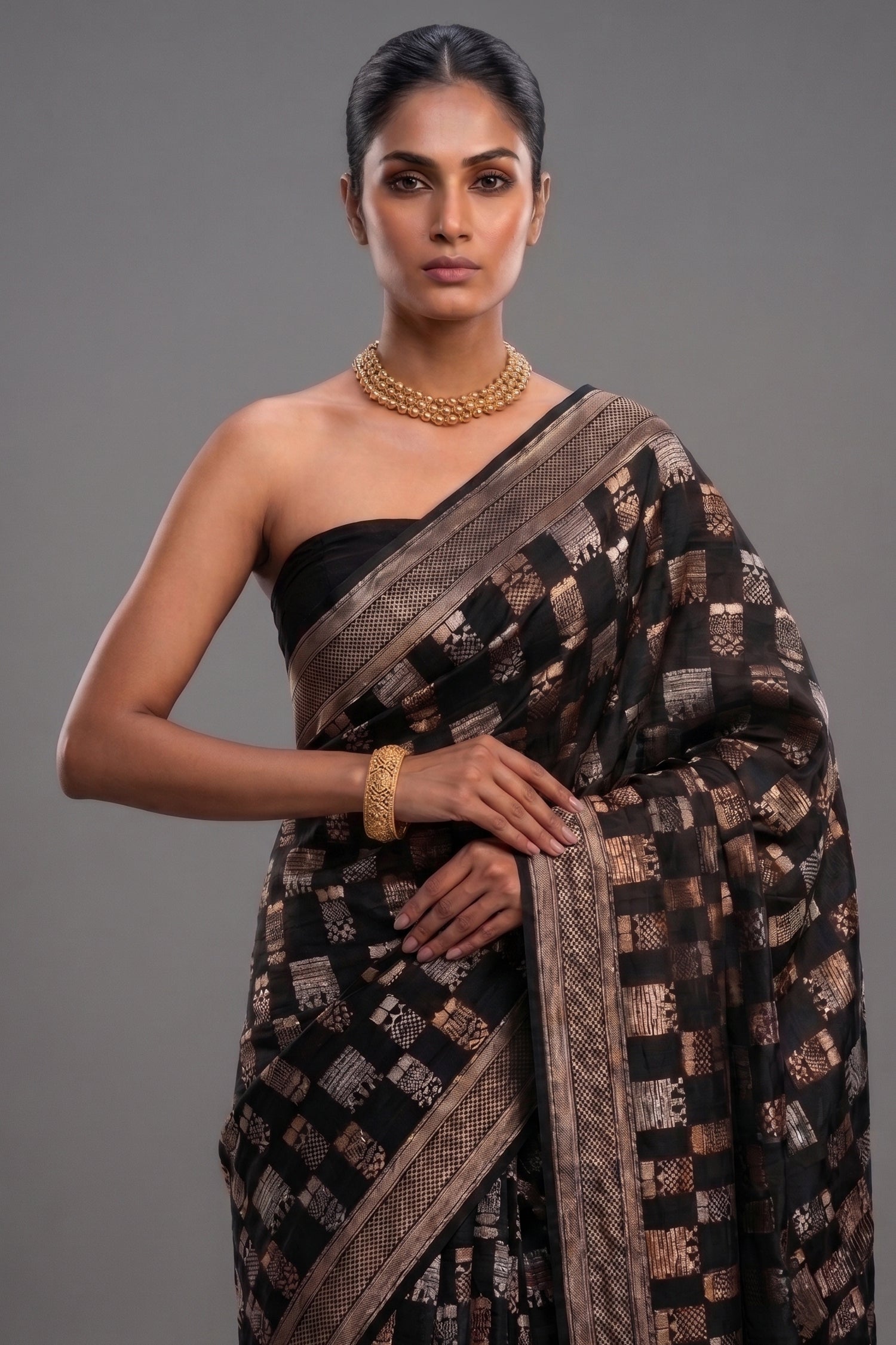Black Banarasi Silk Woven Saree Secondary image