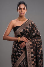 Black Banarasi Silk Woven Saree - black silk saree