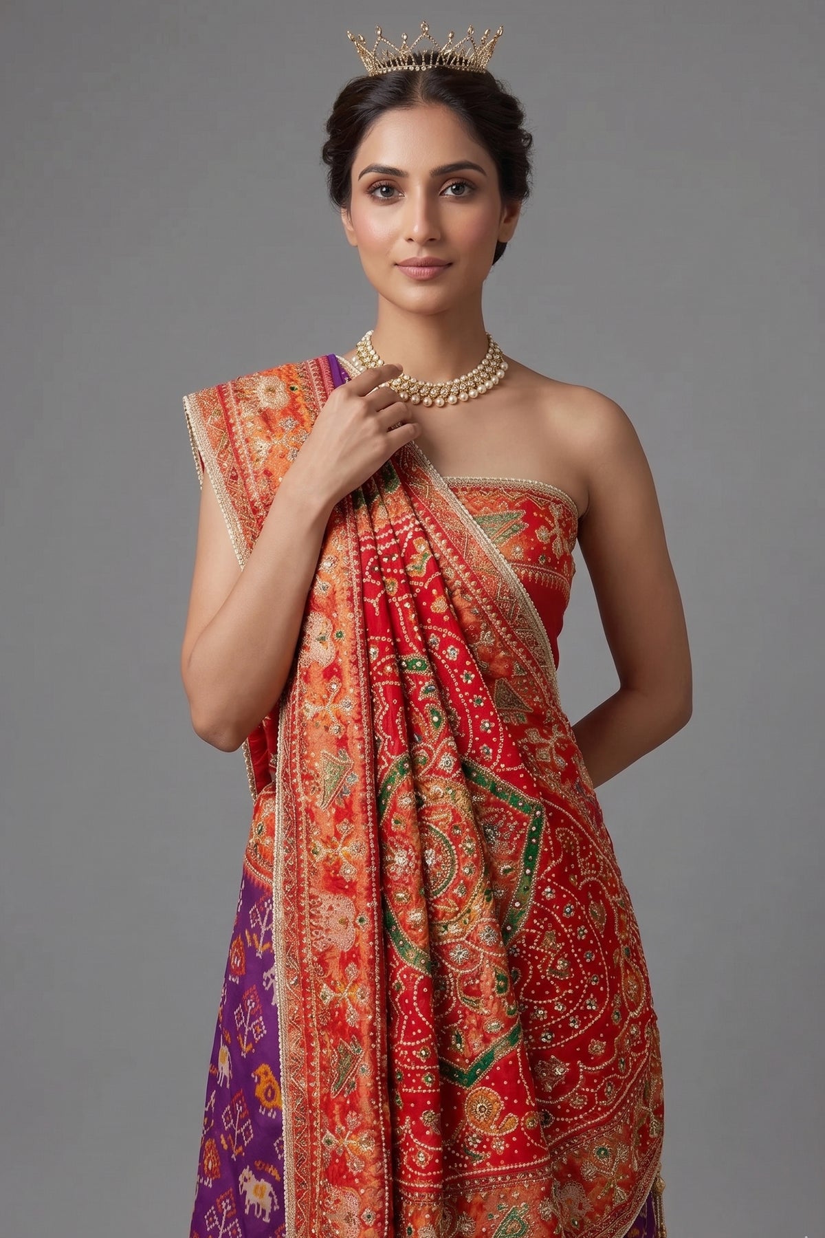 Purple Silk Woven Patola Saree with Handwork Pallu and Border - purple silk saree patola