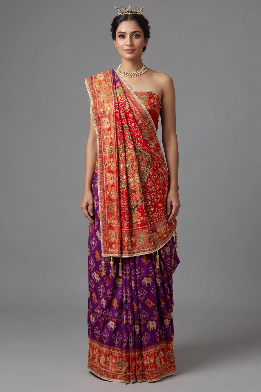 Purple Silk Woven Patola Saree with Handwork Pallu and Border - purple silk saree patola