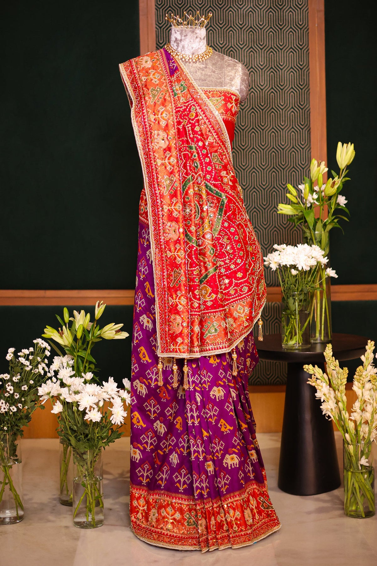 Purple Silk Woven Patola Saree with Handwork Pallu and Border - purple silk saree patola