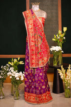 Purple Silk Woven Patola Saree with Handwork Pallu and Border - purple silk saree patola
