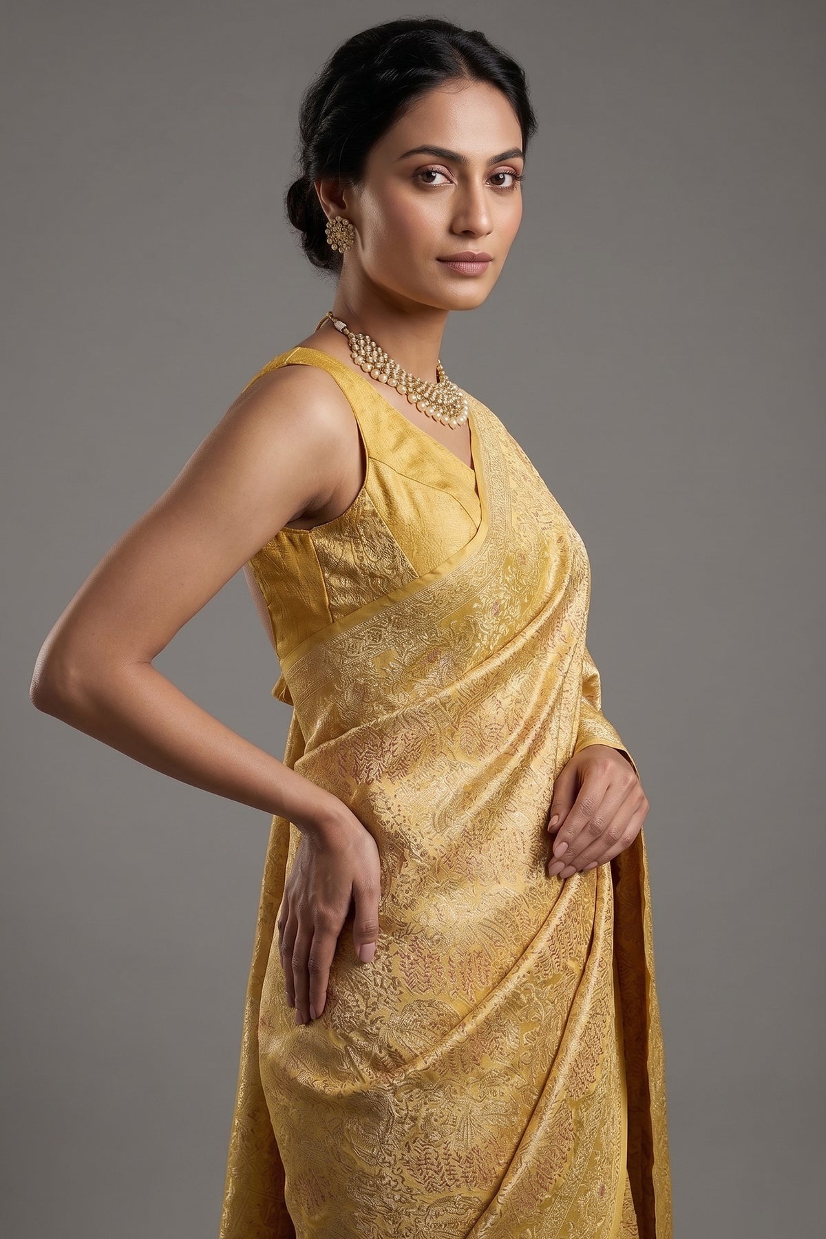 Light Yellow Silk All Over Woven Saree - yellow silk saree