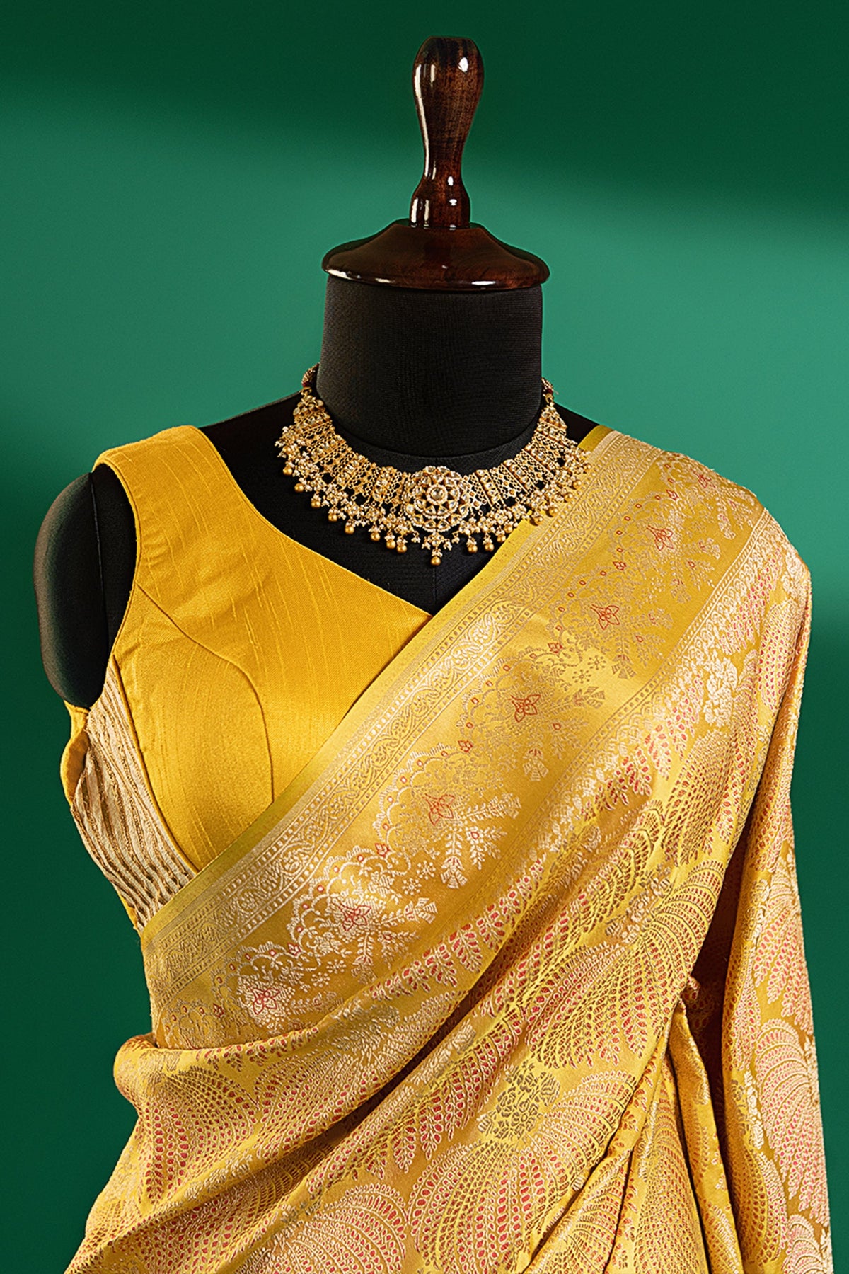 Light Yellow Silk All Over Woven Saree - yellow silk saree