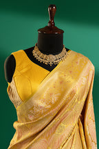 Light Yellow Silk All Over Woven Saree - yellow silk saree