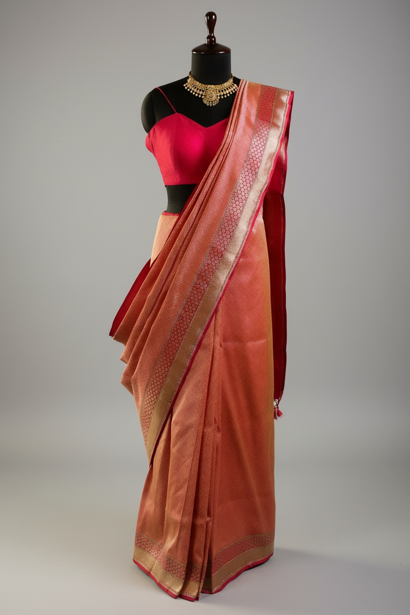 Pink Silk Traditional Woven Saree - pink silk saree