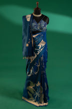 Blue Silk Saree with Zari Weaving - blue silk saree zari