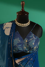 Blue Silk Saree with Zari Weaving - blue silk saree zari