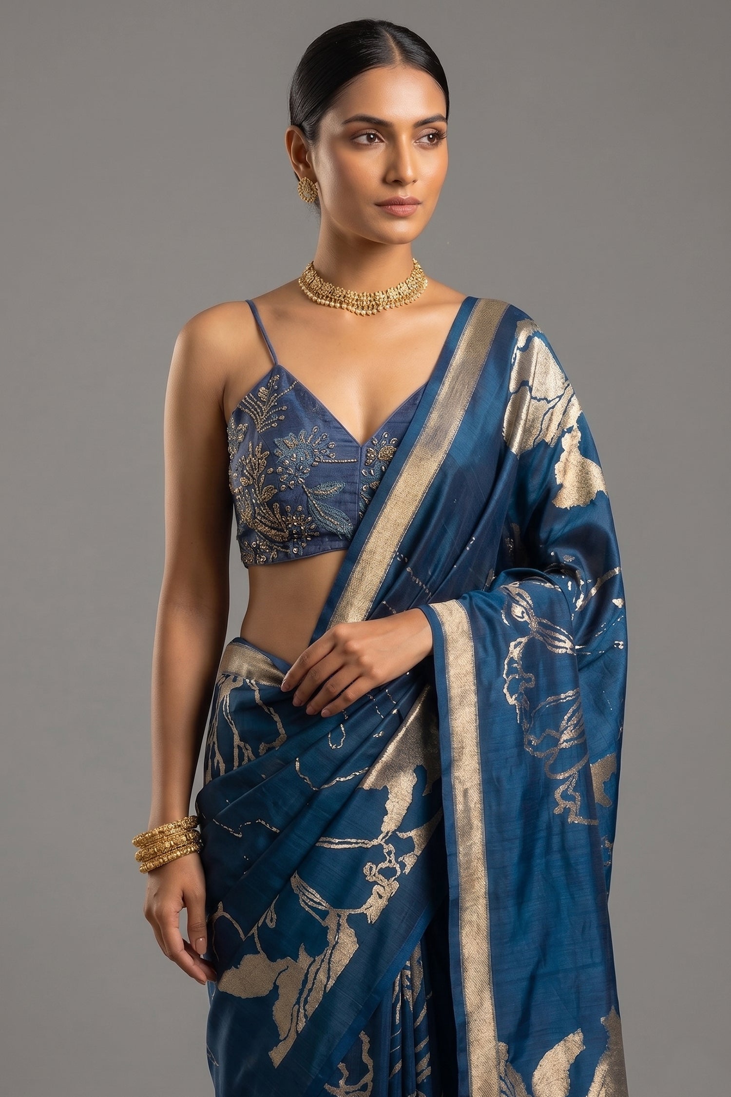 Blue Silk Saree with Zari Weaving - blue silk saree zari