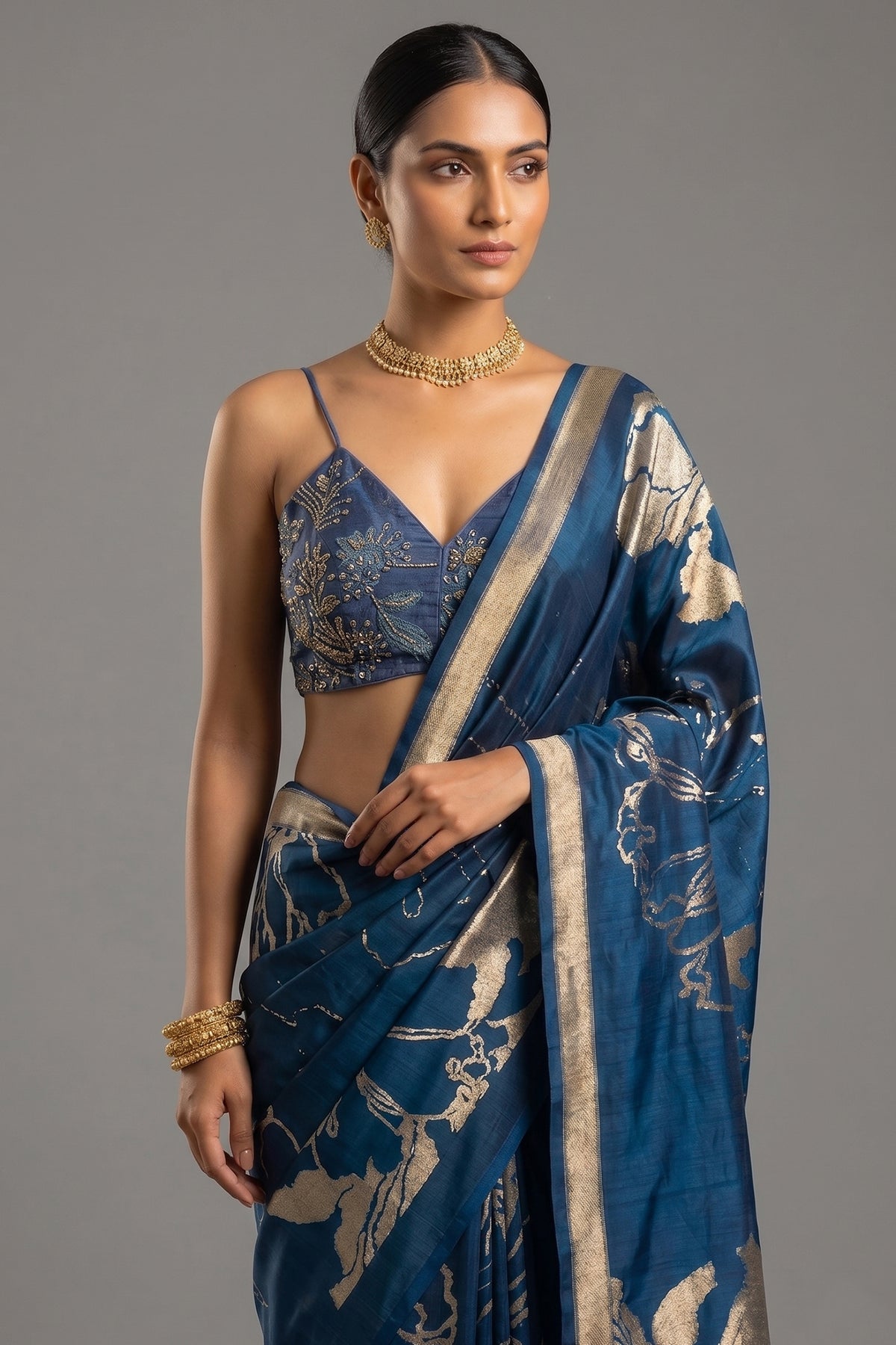 Blue Silk Saree with Zari Weaving - blue silk saree zari