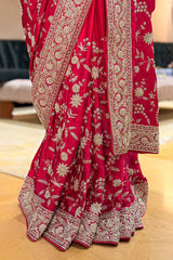 Pink Satin Silk Designer Zardosi and Sequin Worked Saree