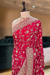 Pink Satin Silk Designer Zardosi and Sequin Worked Saree