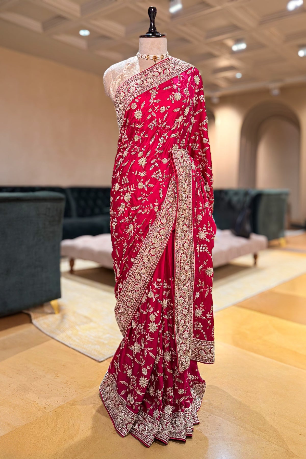 Pink Satin Silk Designer Zardosi and Sequin Worked Saree - pink silk saree