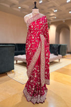 Pink Satin Silk Designer Zardosi and Sequin Worked Saree - pink silk saree