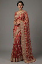 Rust Orange Organza Zardosi Worked Designer Saree - orange organza saree