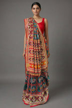 Green Silk Traditional Patola Saree with Multi Colored Bead and Mirror Work - red silk saree patola