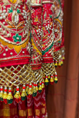 Red Cotton Silk Traditional Bandhej Saree with Beads and Zardosi Work