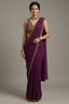 Purple Georgette Crepe Pre Draped Saree with Metallic Work Blouse - purple georgette saree