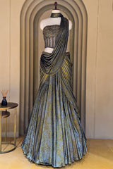 Grey Georgette Pre Draped Lehenga Style Saree with Cutdana Work Co-ord Set Blouse