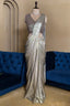 Silver Metallic Pre-Draped Saree with Embellished Blouse - silver saree