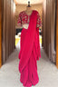 Pink Pre-Draped Saree with Embellished Floral Blouse - pink saree