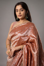 Orange Dola Silk Weaving Scallop Border Saree with Sequin Embroidered Butta - red silk saree embroidered